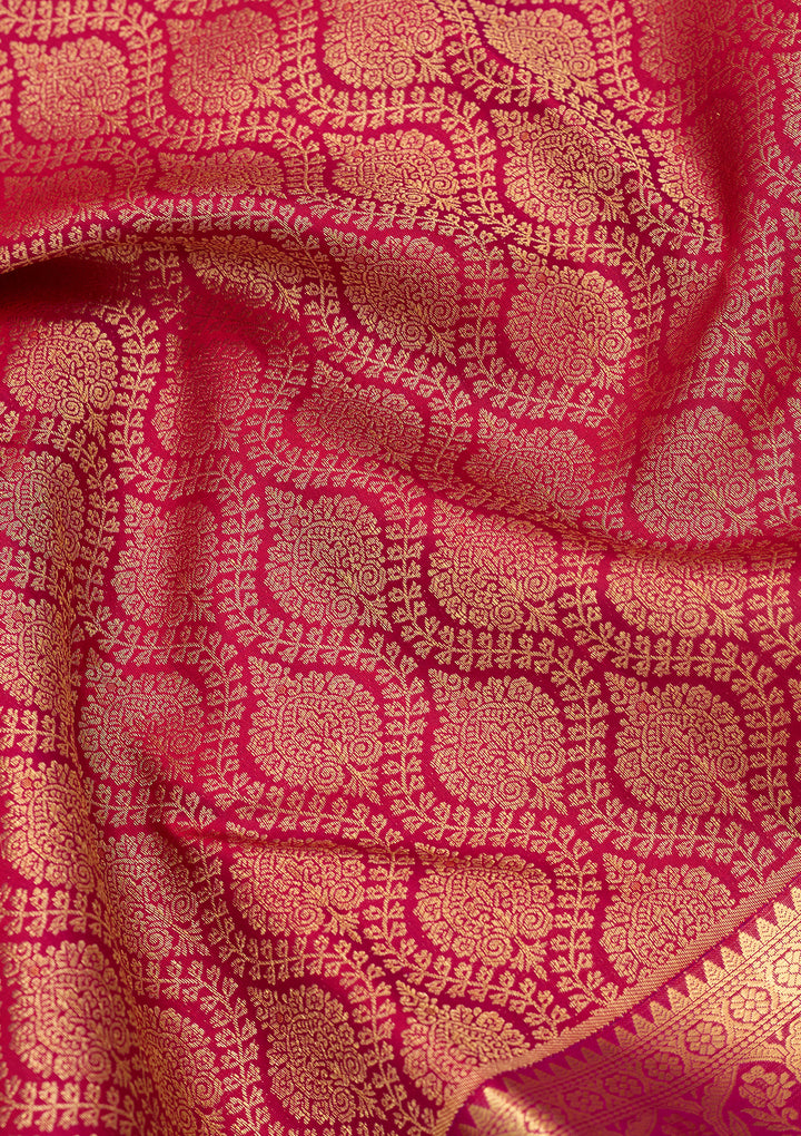 Rani Pink Silk Jaal Gold Zariwork Saree With Matching Blouse Piece