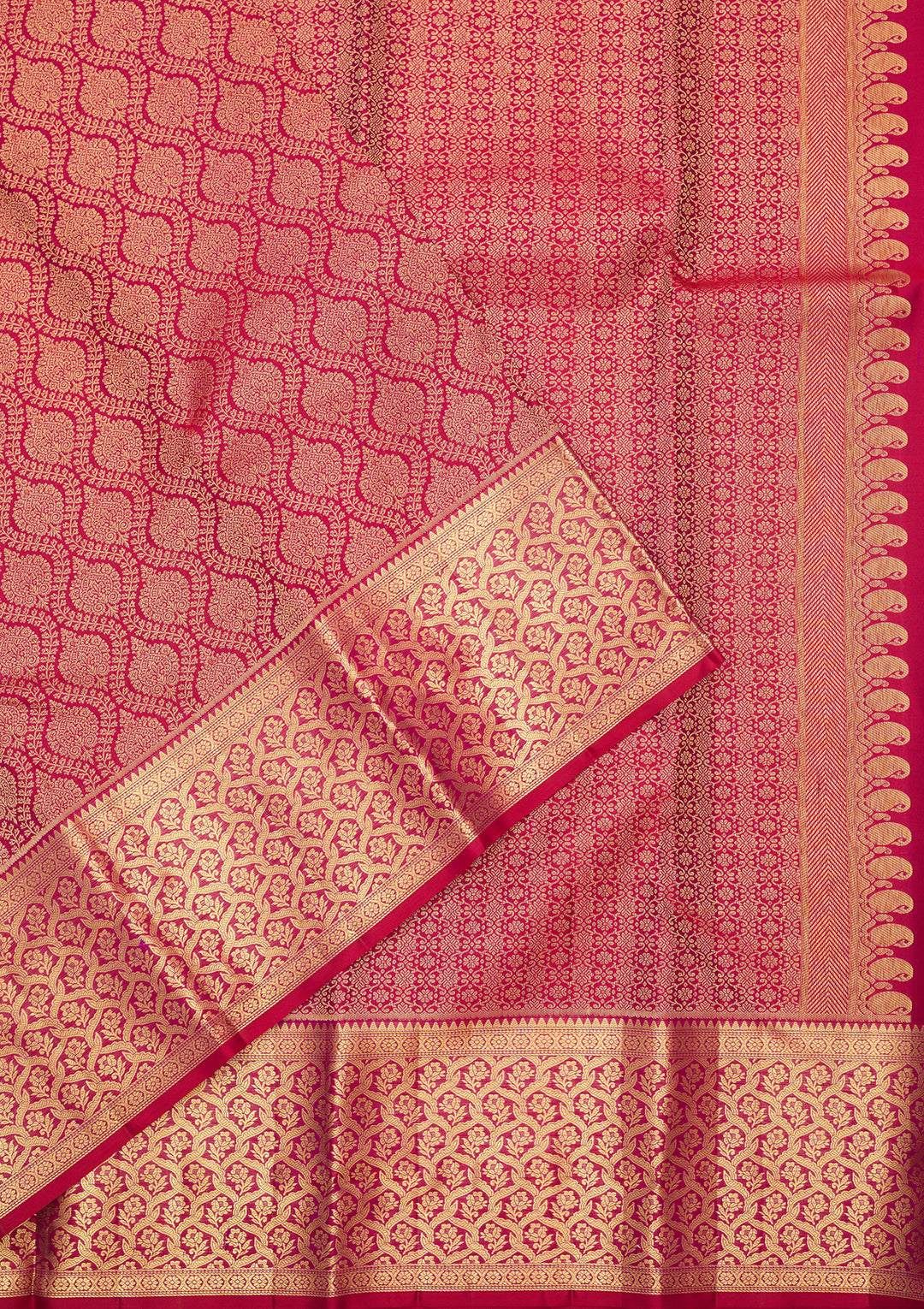 Rani Pink Silk Jaal Gold Zariwork Saree With Matching Blouse Piece