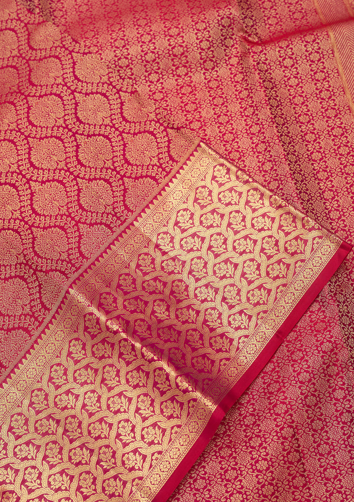 Rani Pink Silk Jaal Gold Zariwork Saree With Matching Blouse Piece