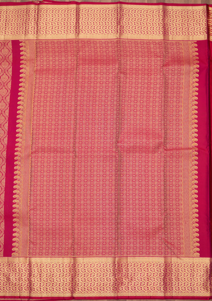 Rani Pink Silk Jaal Gold Zariwork Saree With Matching Blouse Piece