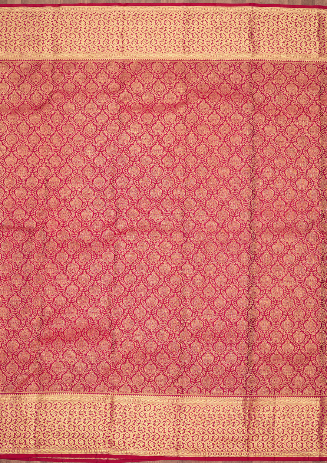 Rani Pink Silk Jaal Gold Zariwork Saree With Matching Blouse Piece