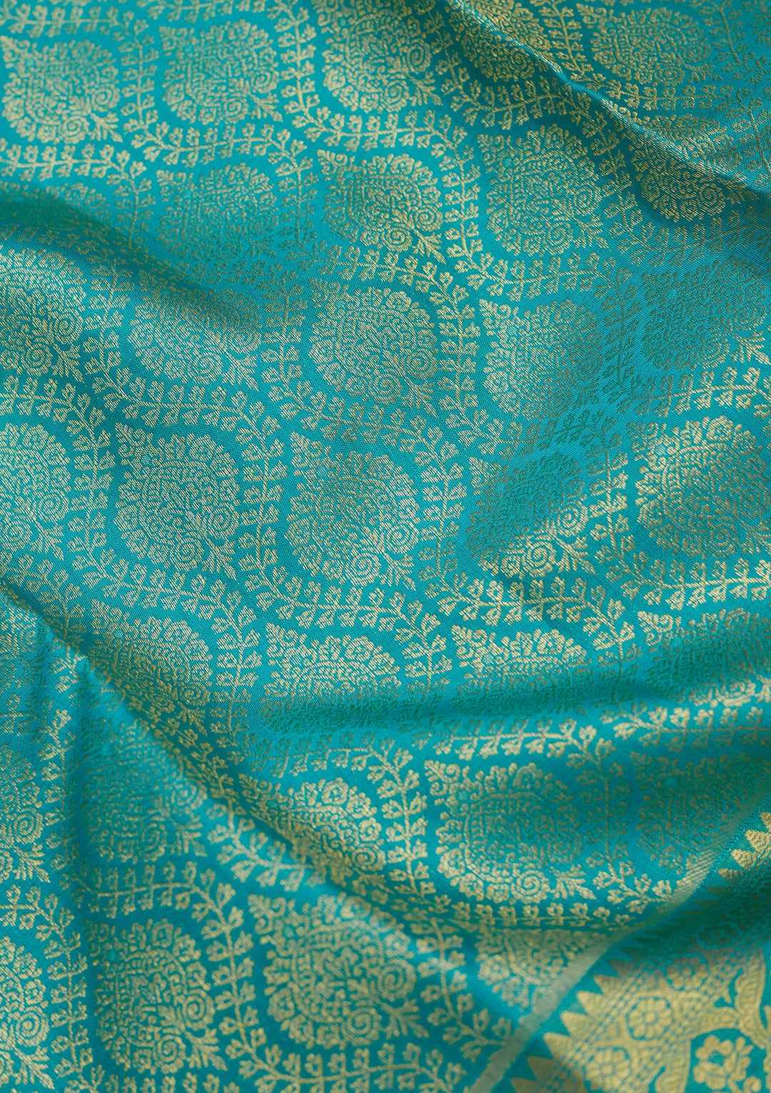 Sky Blue Silk Jaal Gold Zariwork Saree With Matching Blouse Piece
