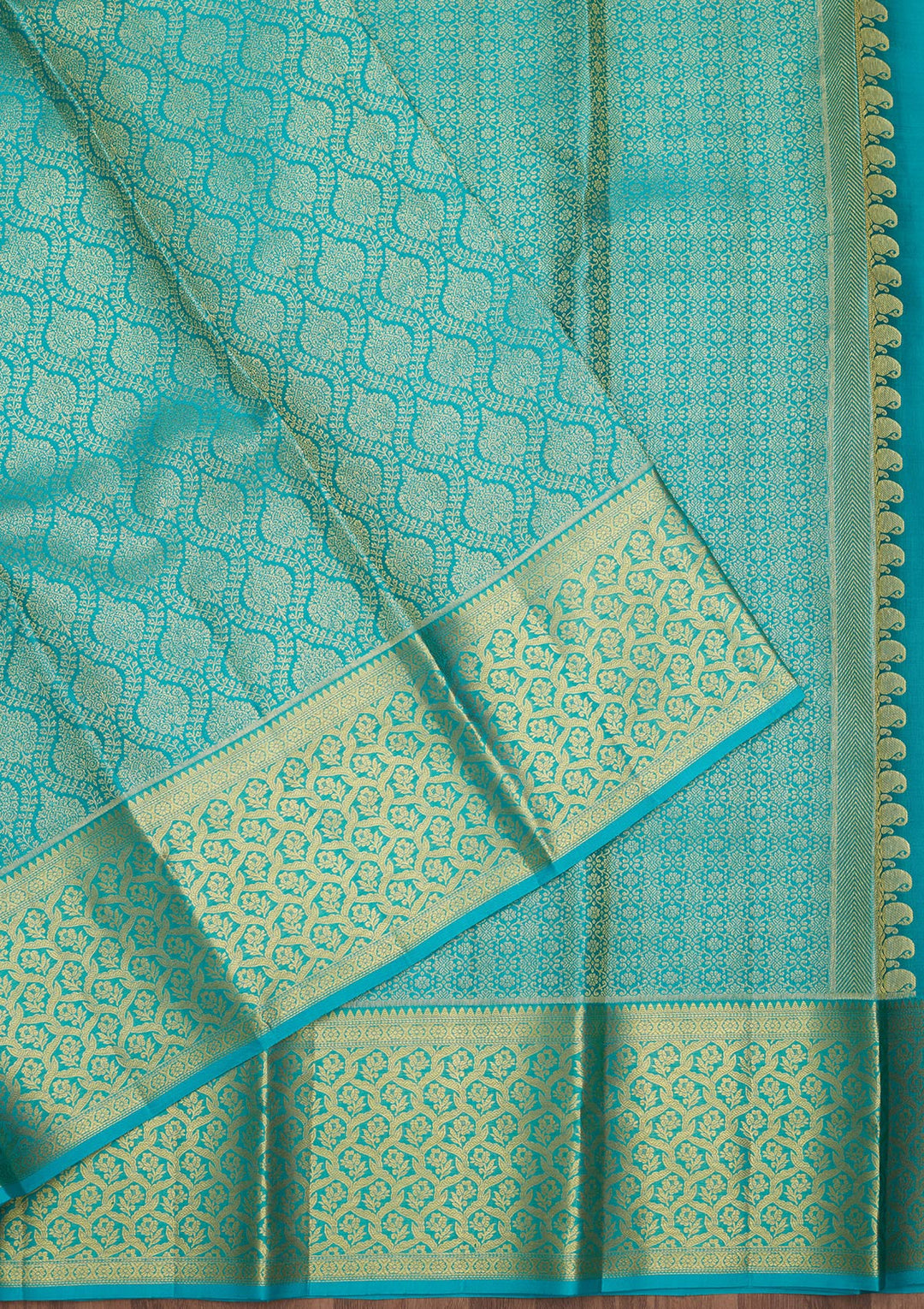 Sky Blue Silk Jaal Gold Zariwork Saree With Matching Blouse Piece