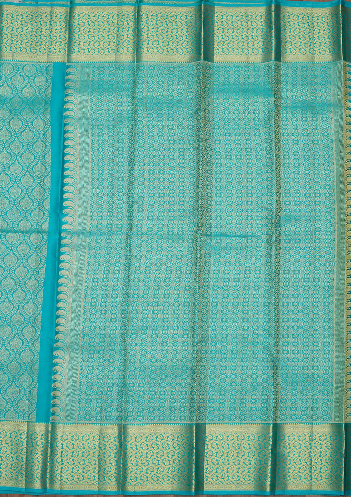 Sky Blue Silk Jaal Gold Zariwork Saree With Matching Blouse Piece