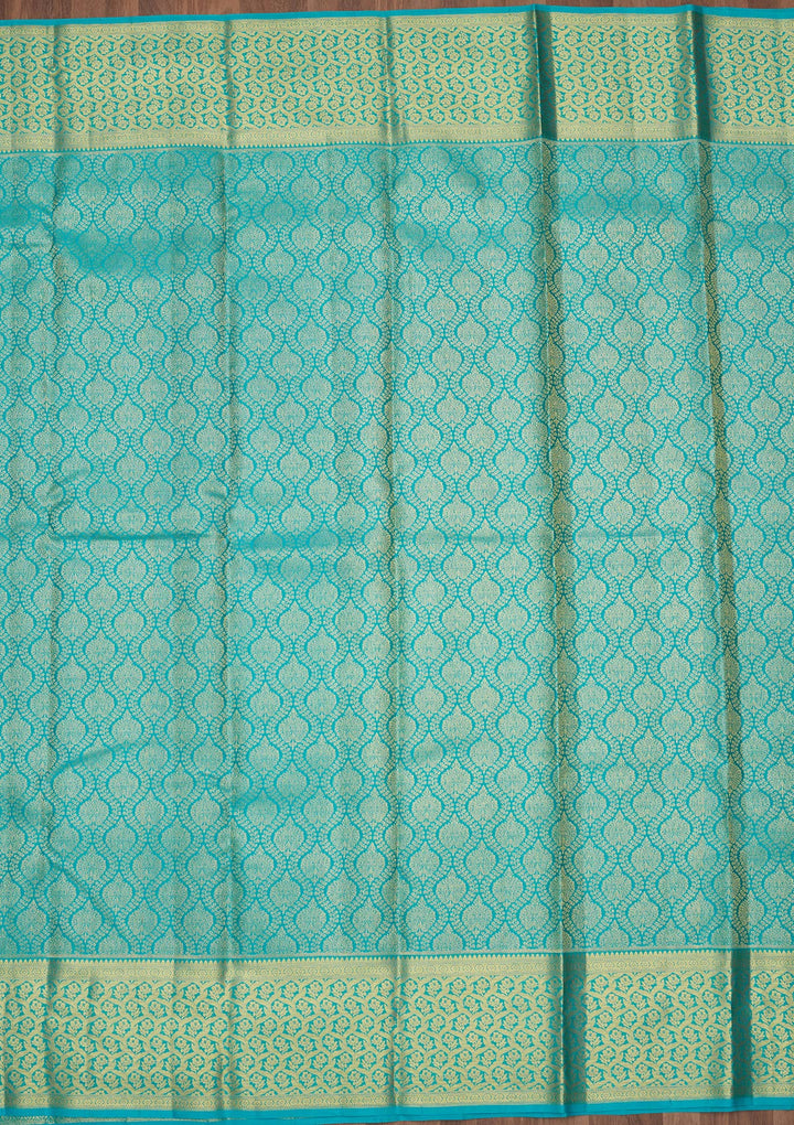 Sky Blue Silk Jaal Gold Zariwork Saree With Matching Blouse Piece