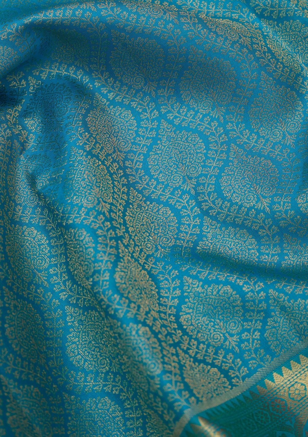 Turquoise Blue Silk Jaal Gold Zariwork Saree With Matching Blouse Piece