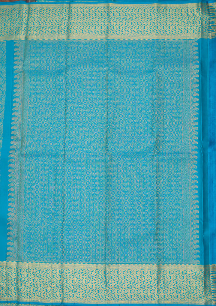 Turquoise Blue Silk Jaal Gold Zariwork Saree With Matching Blouse Piece