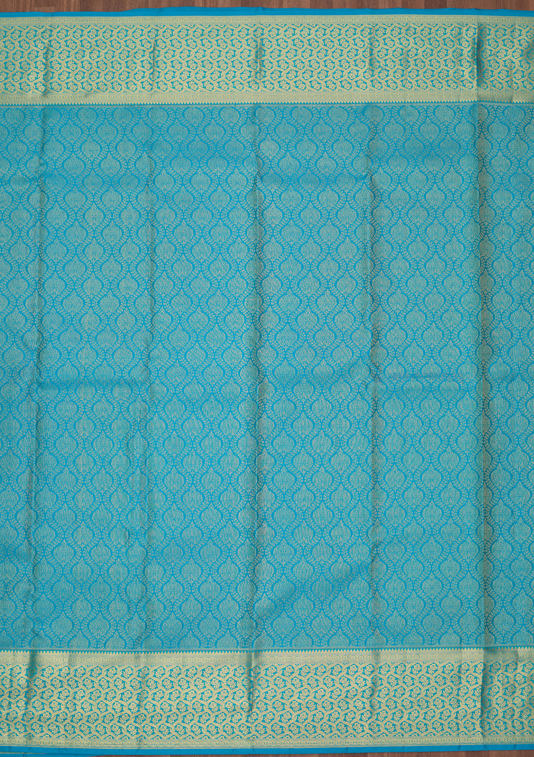 Turquoise Blue Silk Jaal Gold Zariwork Saree With Matching Blouse Piece
