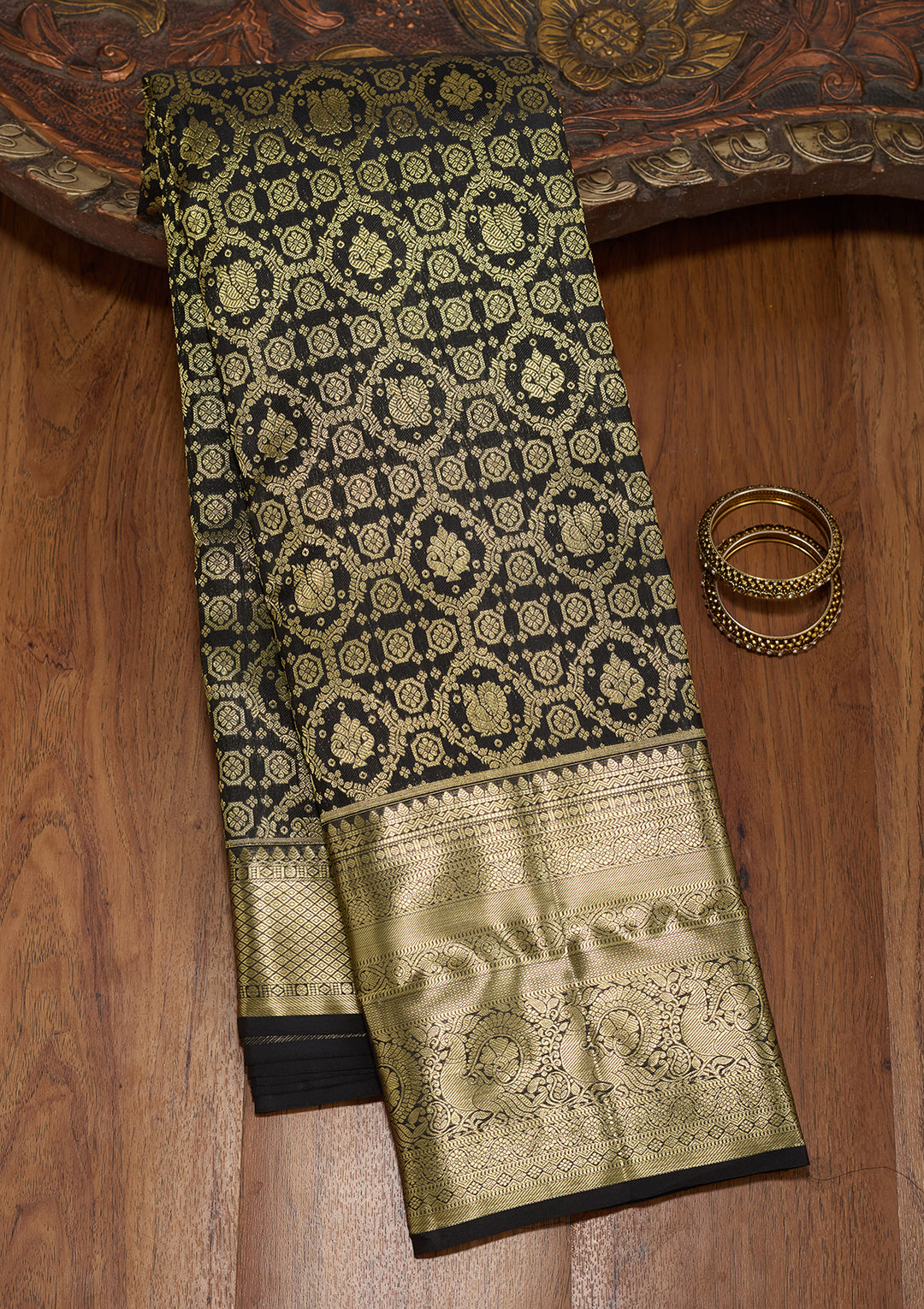 Black Zariwork (Gold) Pure Silk Saree