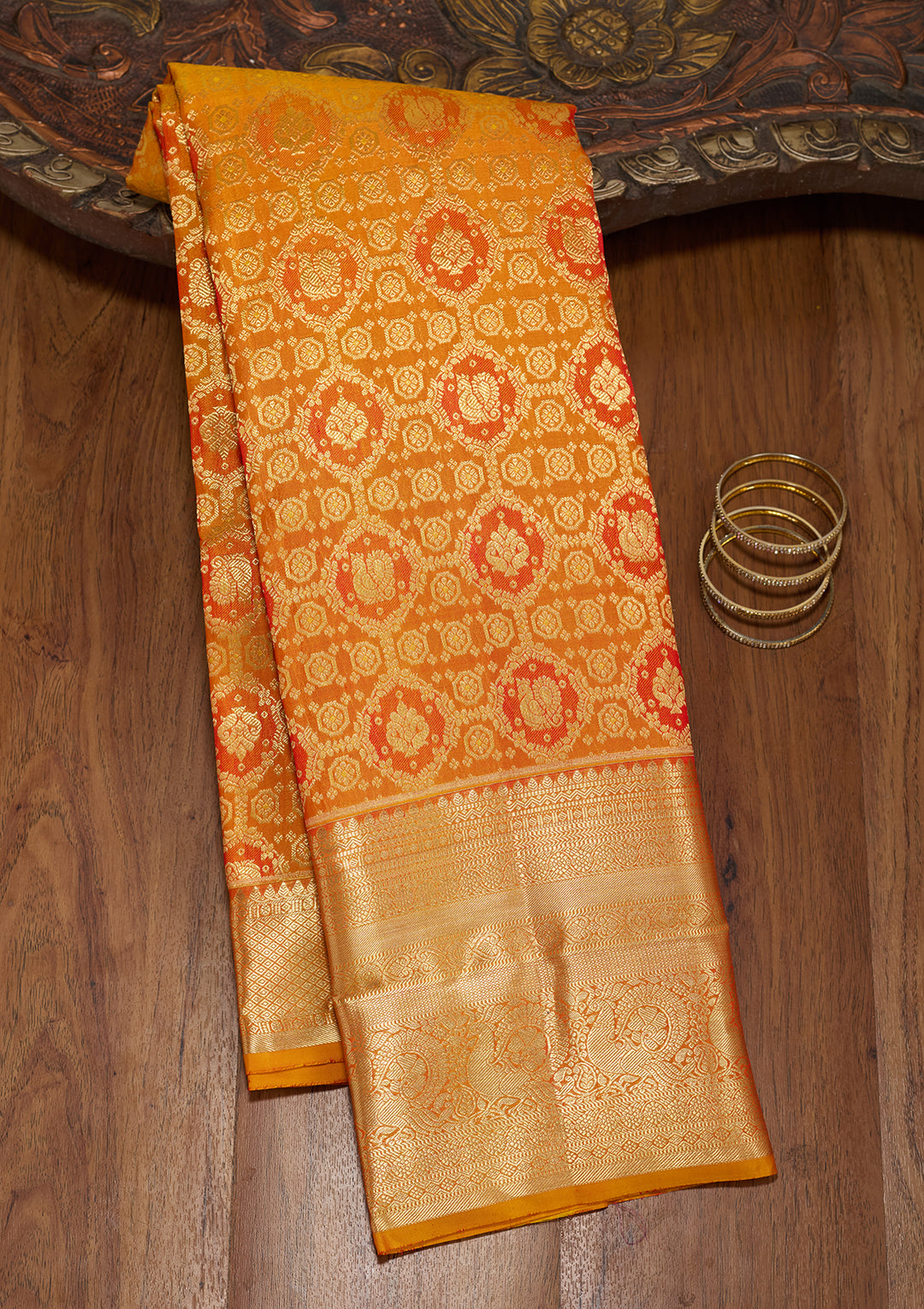 Mustard Zariwork (Gold) Pure Silk Saree
