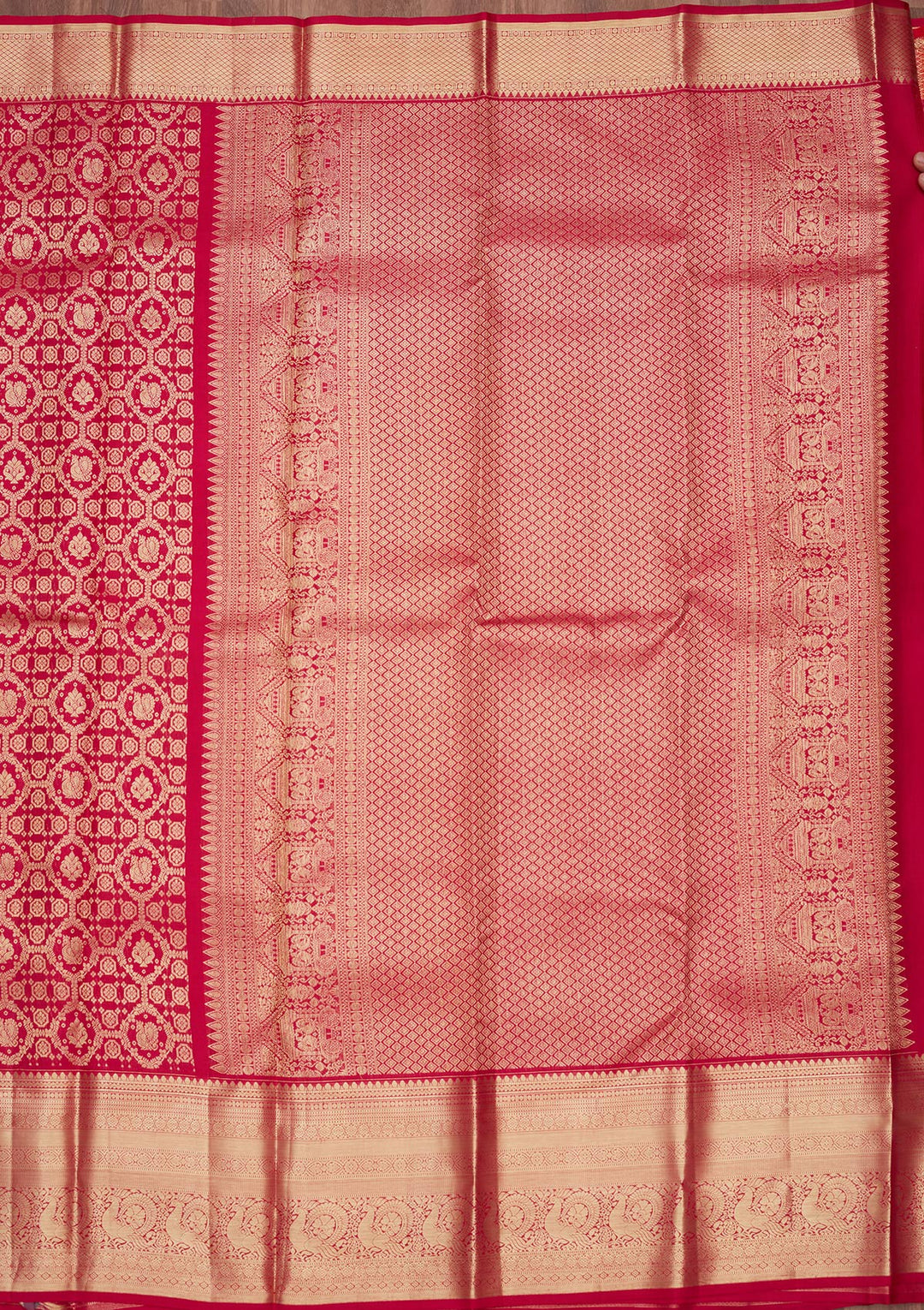 Rani Pink Silk Jaal Gold Zariwork Saree With Matching Blouse Piece