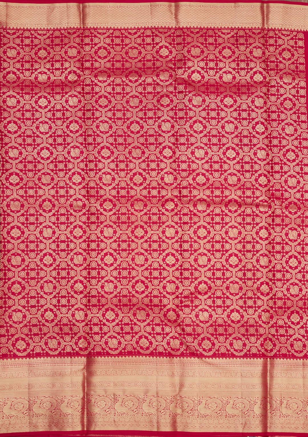 Rani Pink Silk Jaal Gold Zariwork Saree With Matching Blouse Piece