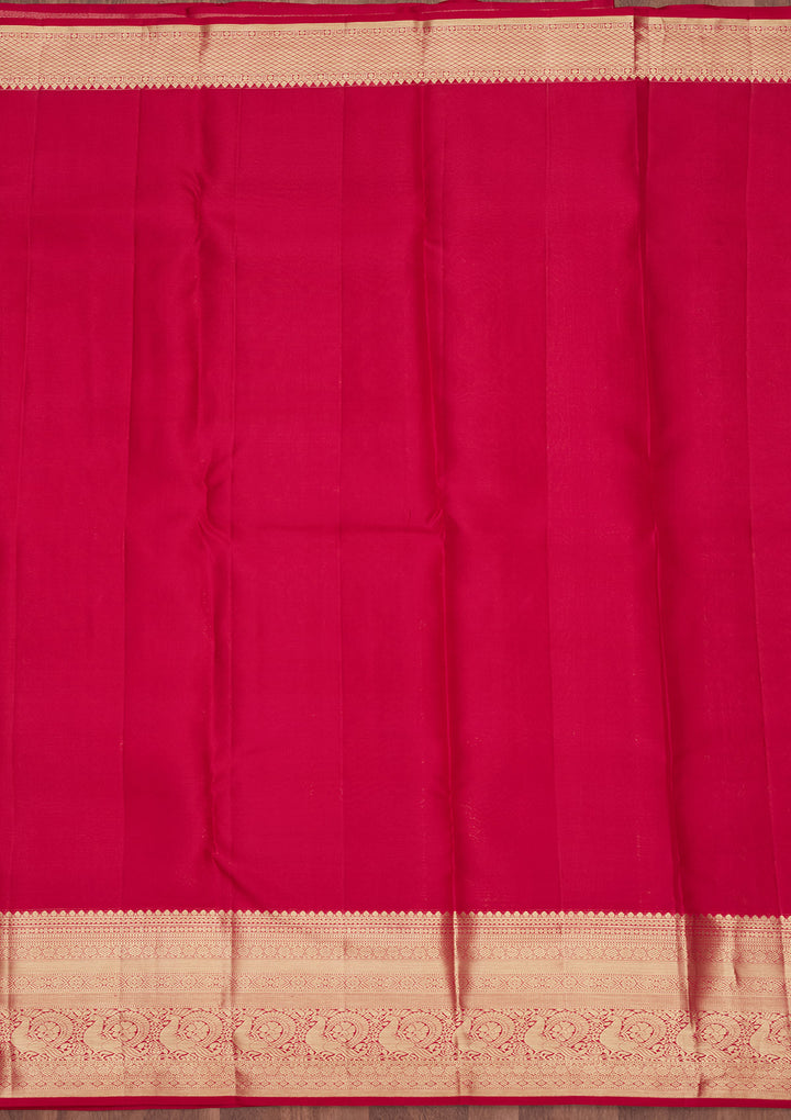 Rani Pink Silk Jaal Gold Zariwork Saree With Matching Blouse Piece
