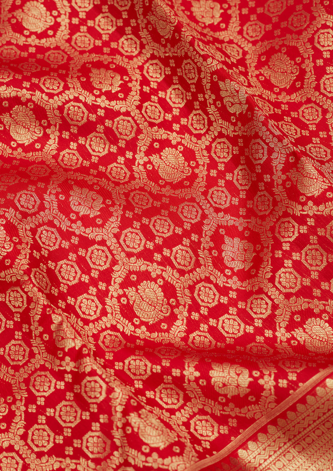 Red Silk Jaal Gold Zariwork Saree With Matching Blouse Piece