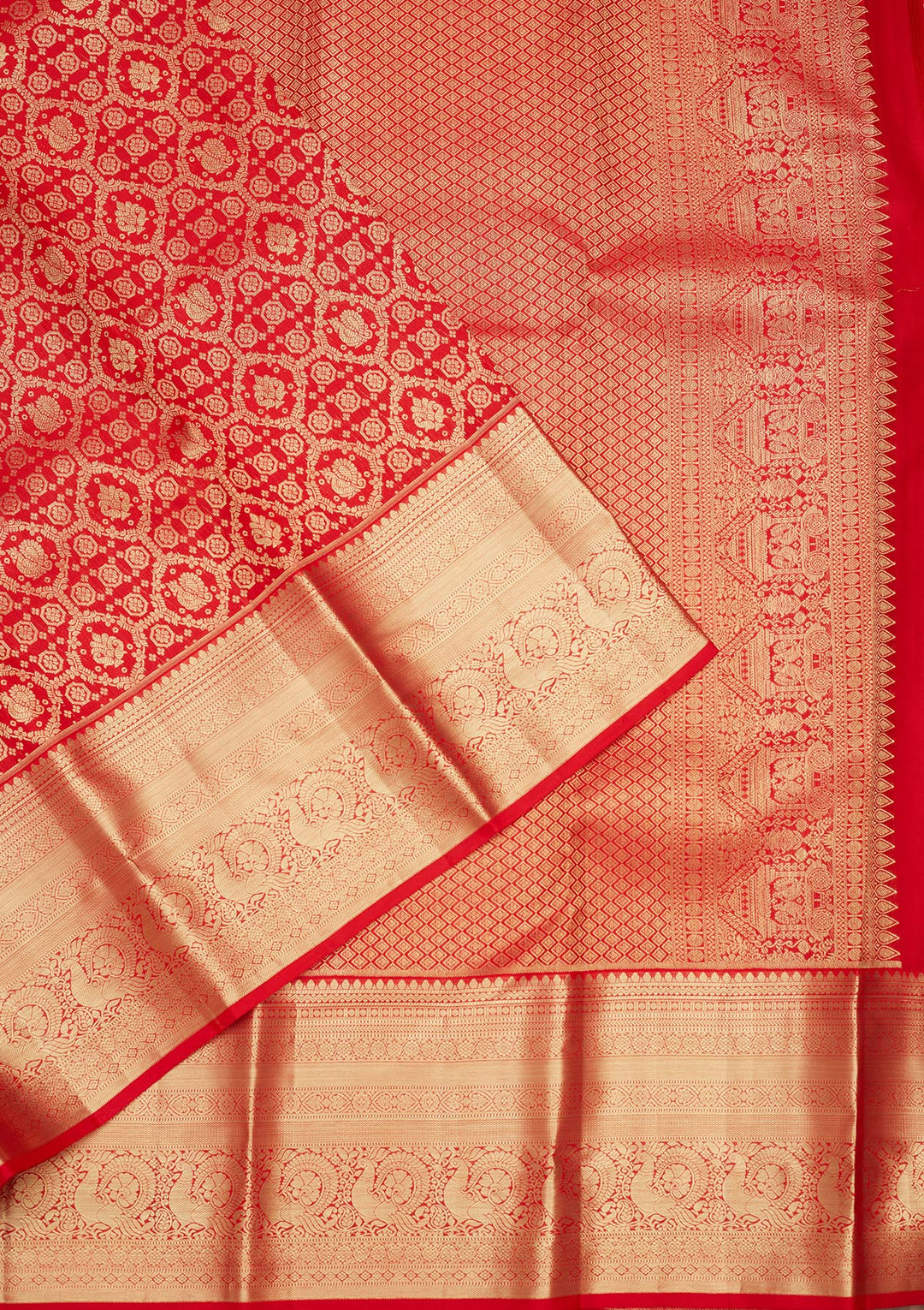 Red Silk Jaal Gold Zariwork Saree With Matching Blouse Piece