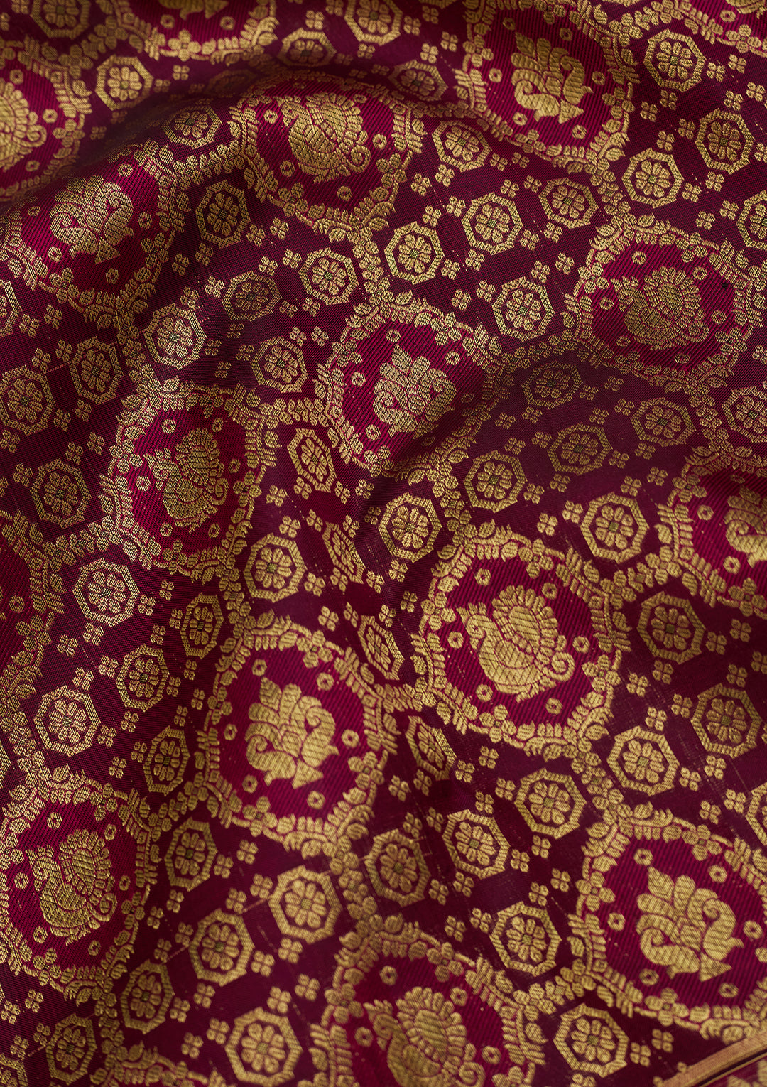 Wine Zariwork (Gold) Pure Silk Saree