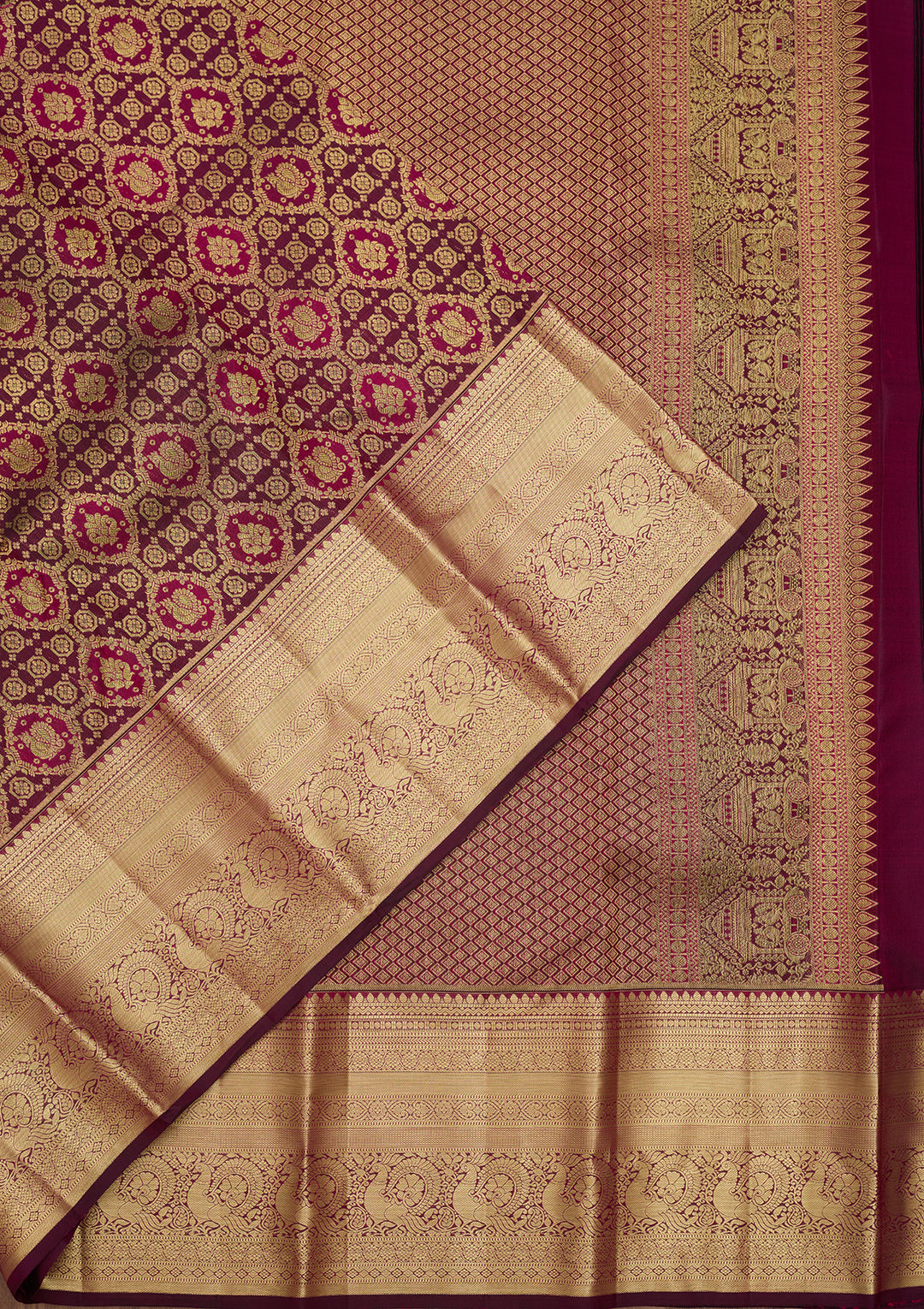 Wine Zariwork (Gold) Pure Silk Saree
