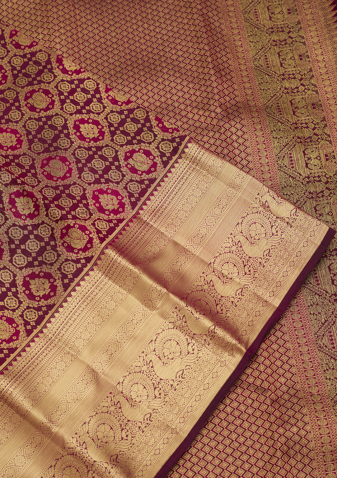 Wine Zariwork (Gold) Pure Silk Saree