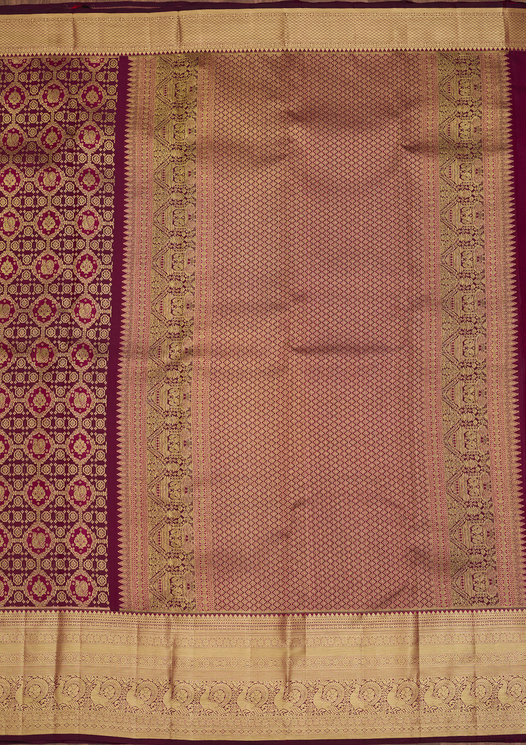 Wine Zariwork (Gold) Pure Silk Saree