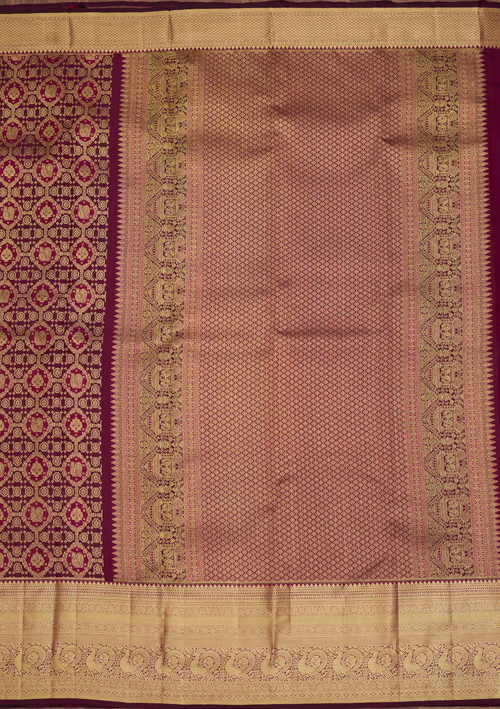 Wine Zariwork (Gold) Pure Silk Saree