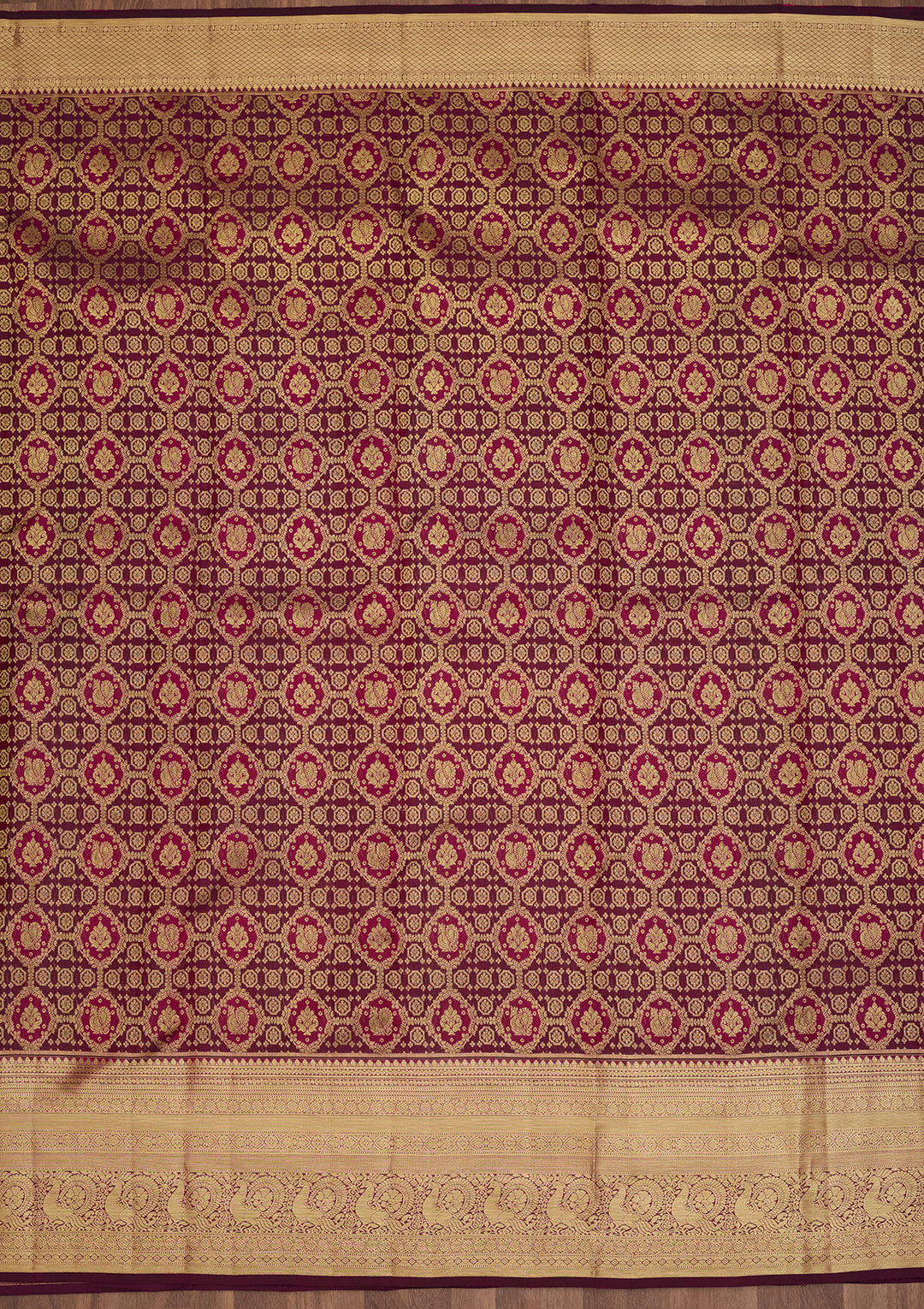 Wine Zariwork (Gold) Pure Silk Saree