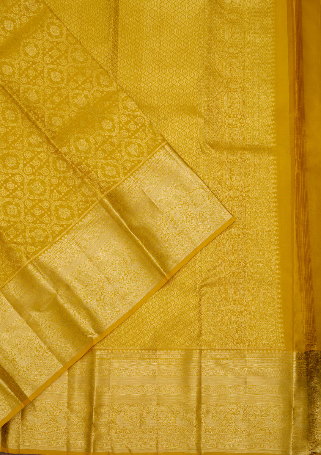 Yellow Silk Jaal Gold Zariwork Saree With Matching Blouse Piece