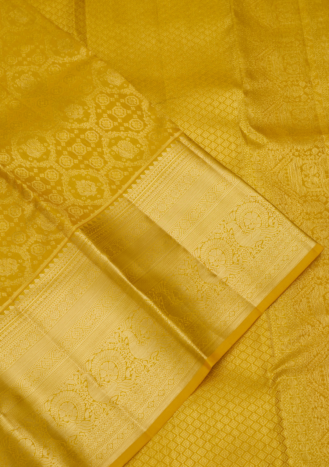Yellow Silk Jaal Gold Zariwork Saree With Matching Blouse Piece