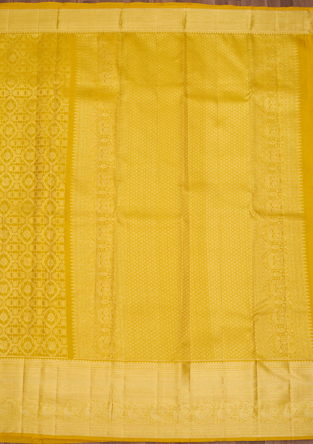 Yellow Silk Jaal Gold Zariwork Saree With Matching Blouse Piece