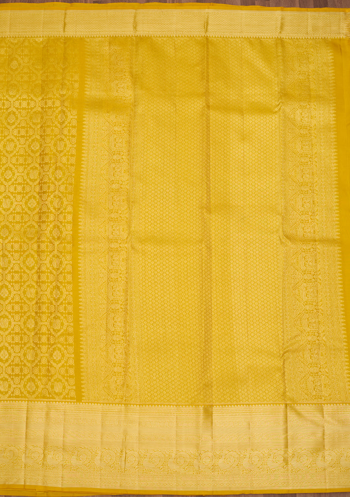Yellow Silk Jaal Gold Zariwork Saree With Matching Blouse Piece
