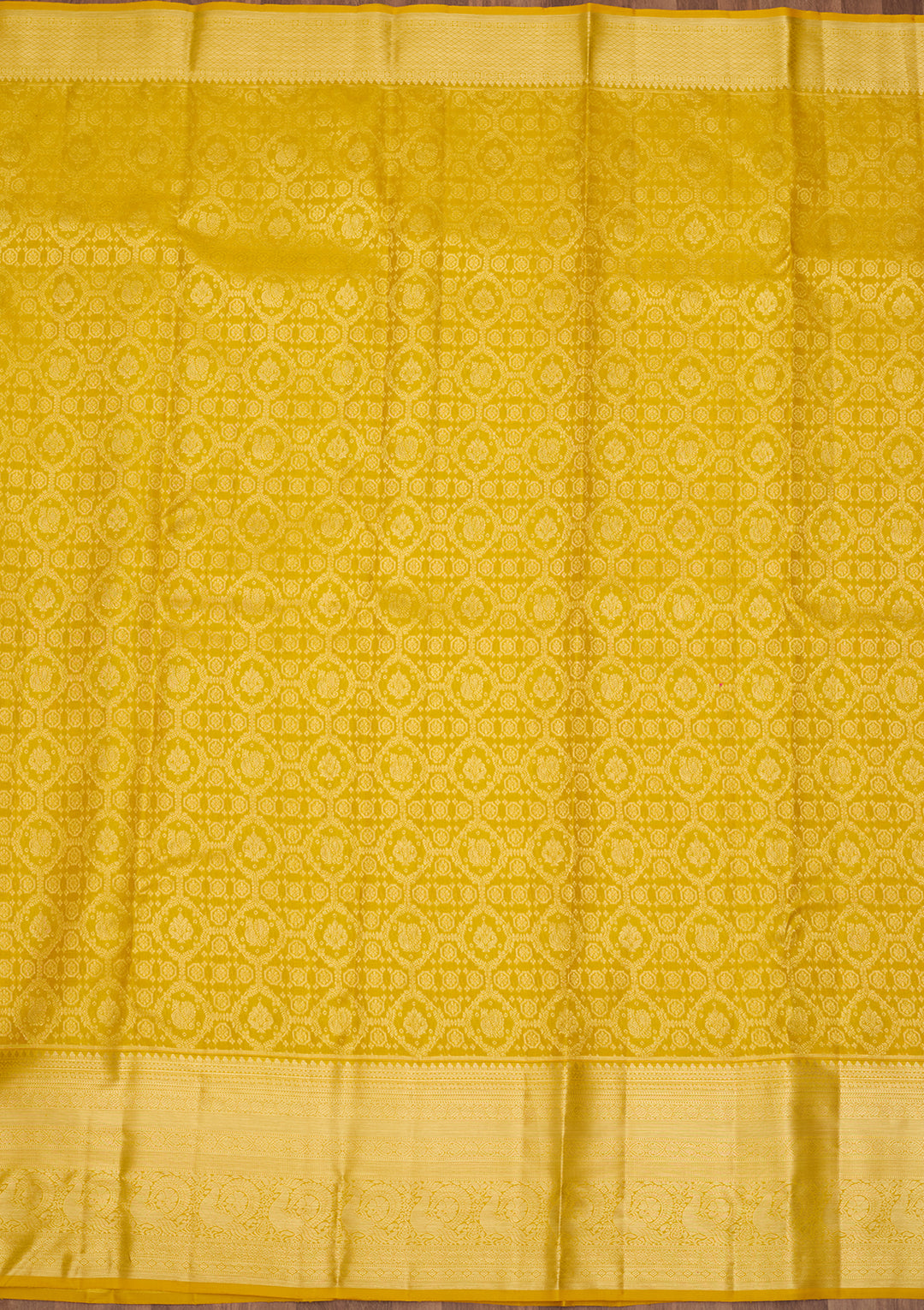 Yellow Silk Jaal Gold Zariwork Saree With Matching Blouse Piece