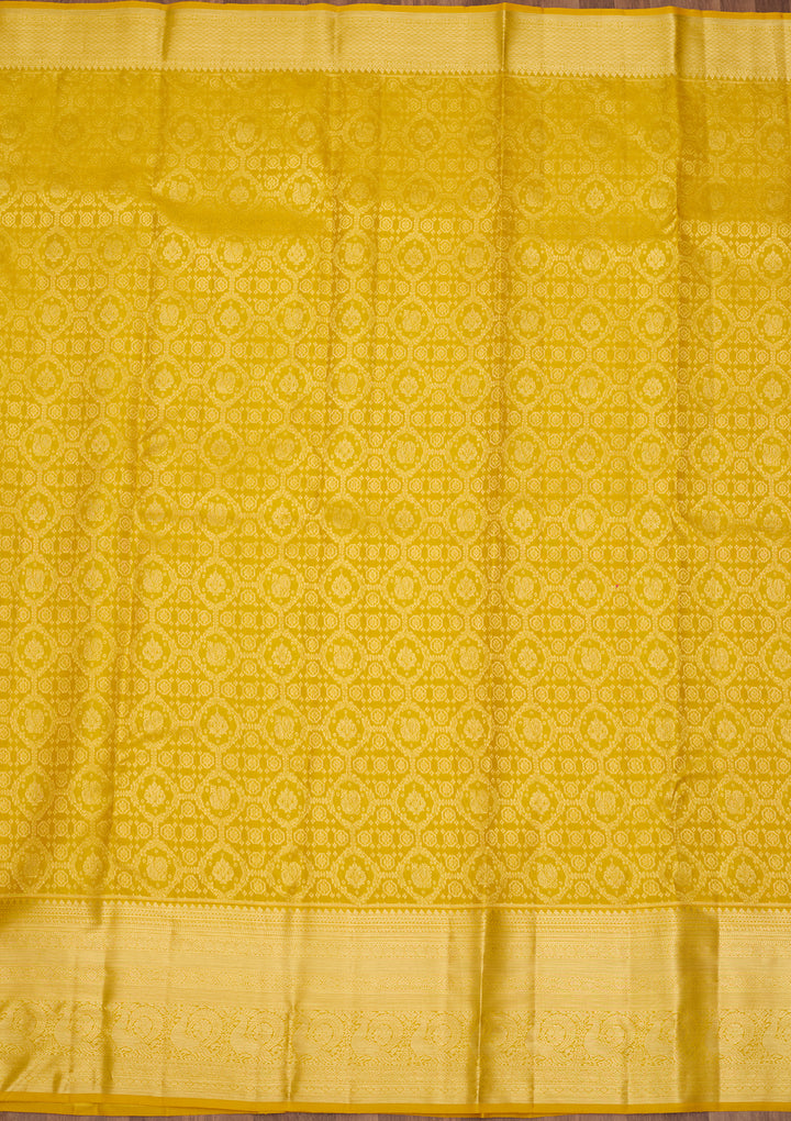 Yellow Silk Jaal Gold Zariwork Saree With Matching Blouse Piece