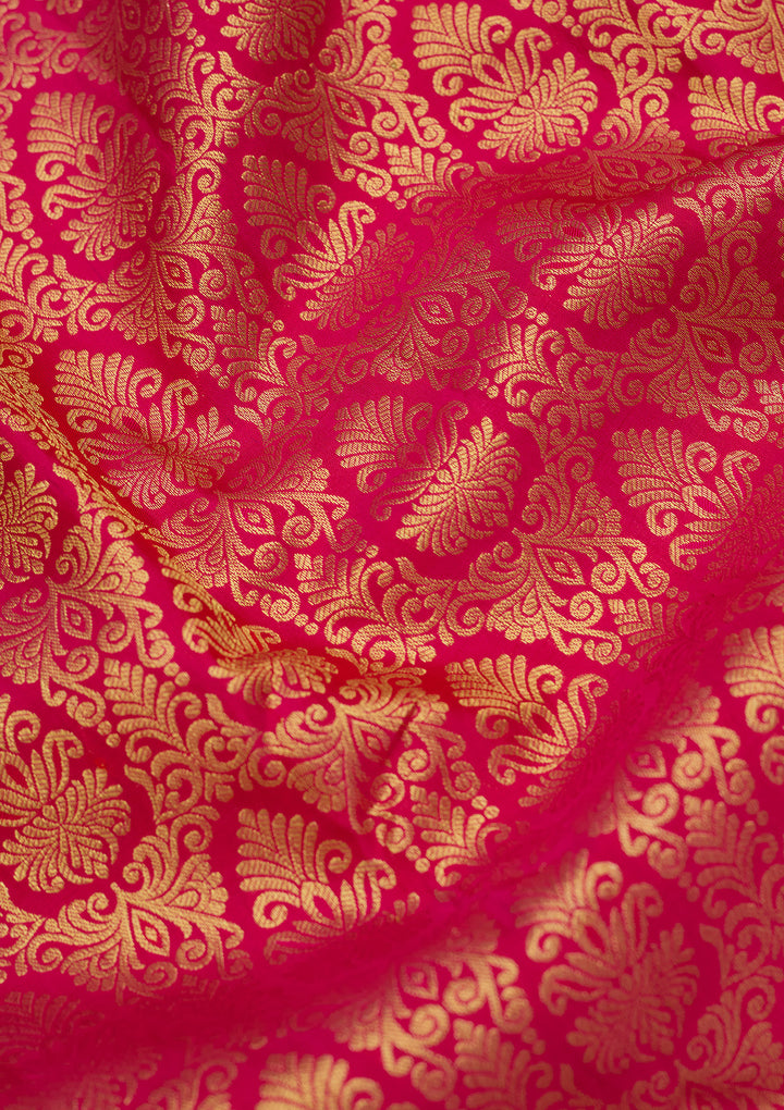 Rani Pink Silk Jaal Gold Zariwork Saree With Matching Blouse Piece