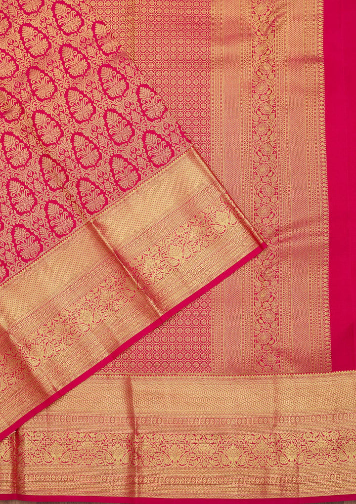Rani Pink Silk Jaal Gold Zariwork Saree With Matching Blouse Piece