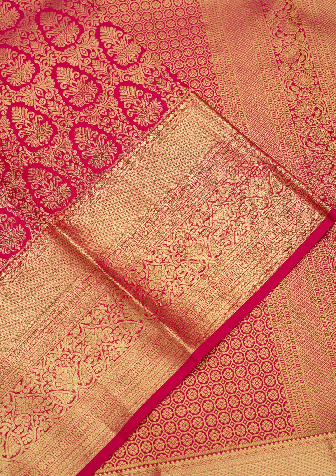 Rani Pink Silk Jaal Gold Zariwork Saree With Matching Blouse Piece