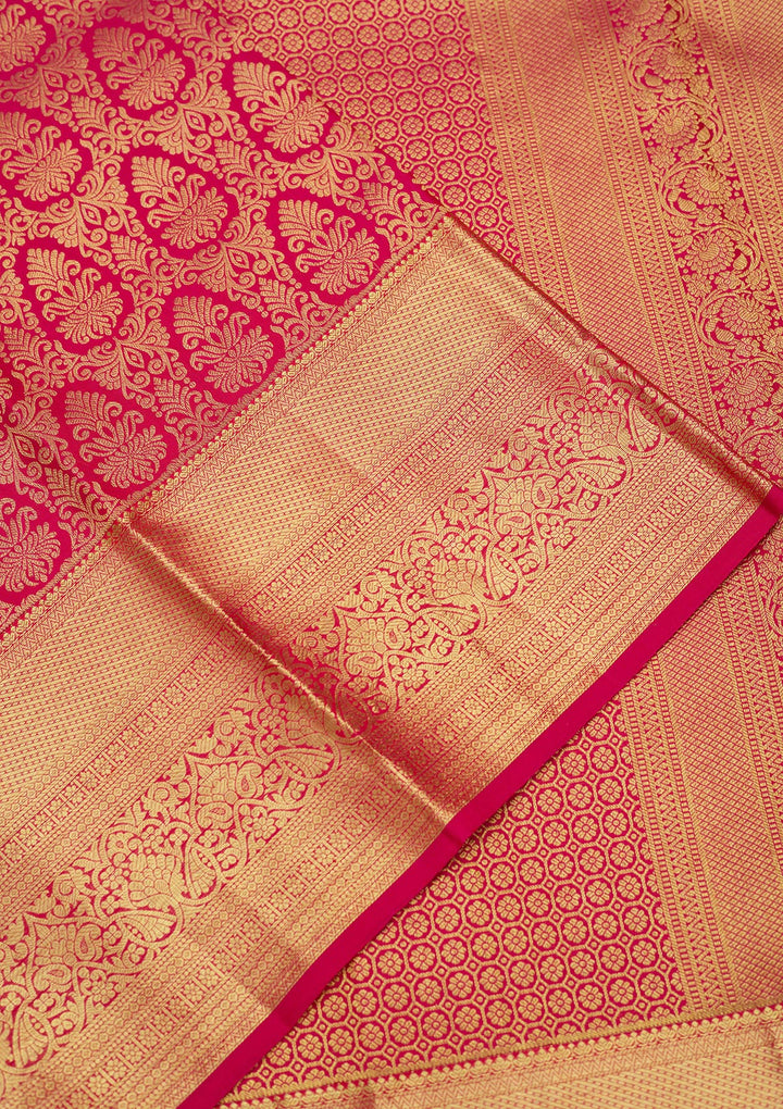 Rani Pink Silk Jaal Gold Zariwork Saree With Matching Blouse Piece