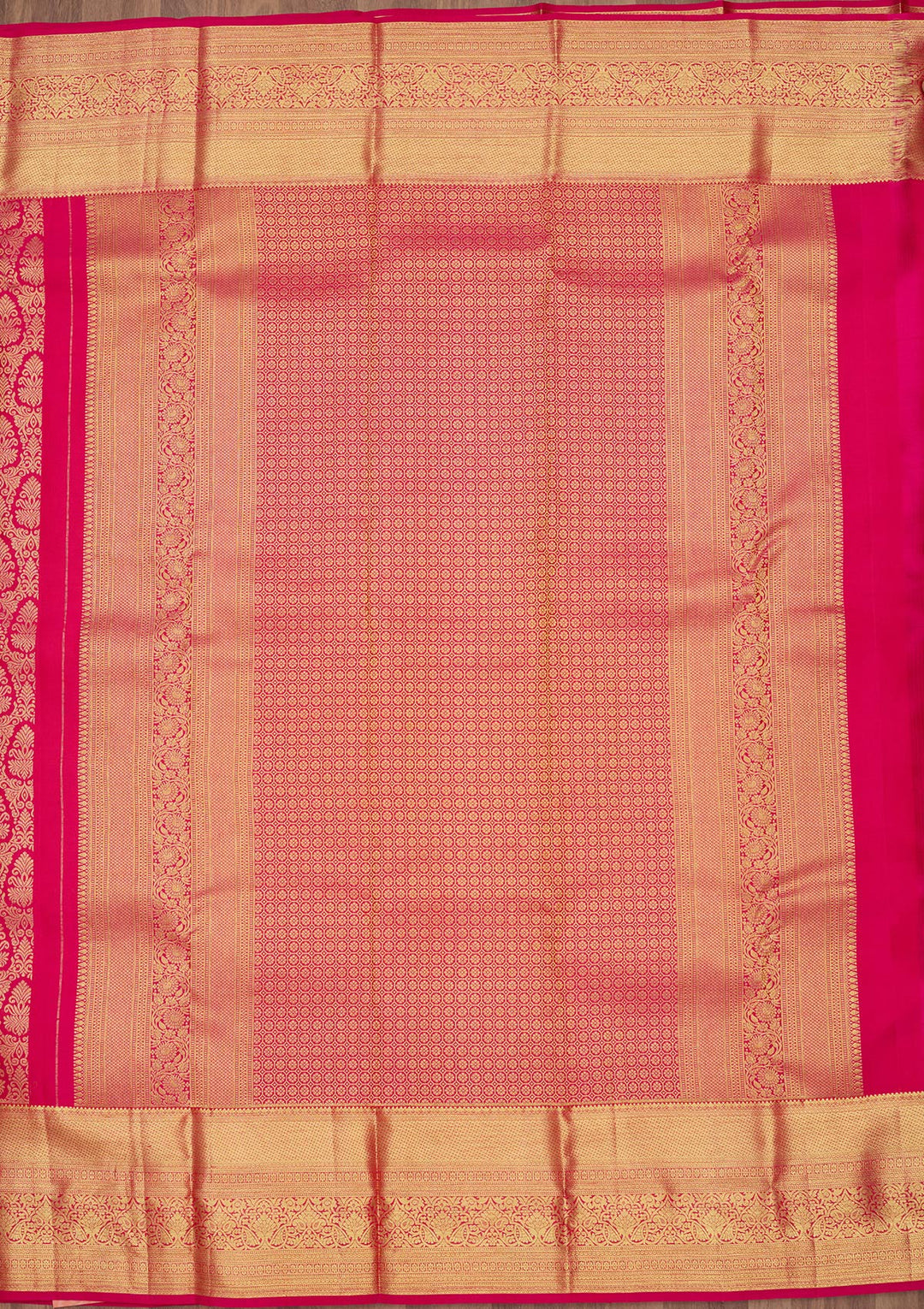 Rani Pink Silk Jaal Gold Zariwork Saree With Matching Blouse Piece