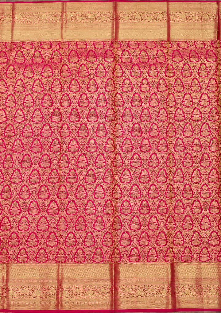 Rani Pink Silk Jaal Gold Zariwork Saree With Matching Blouse Piece