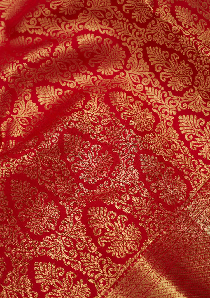 Red Silk Jaal Gold Zariwork Saree With Matching Blouse Piece