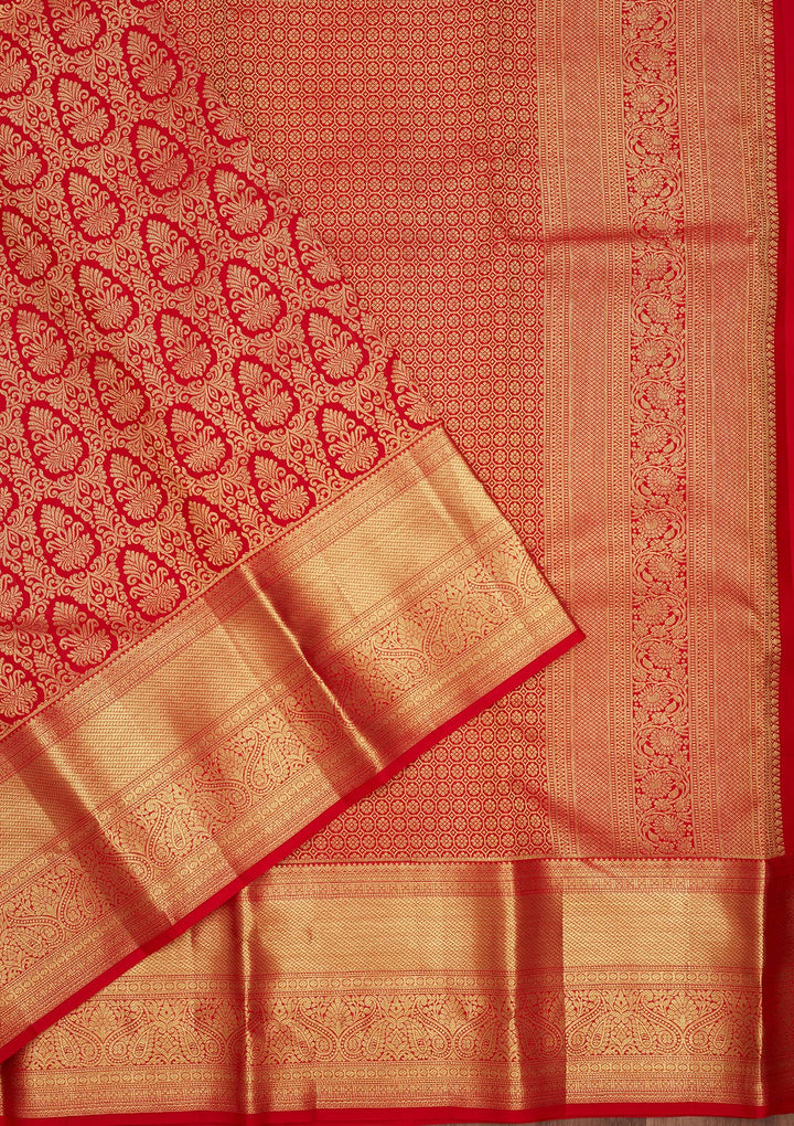Red Silk Jaal Gold Zariwork Saree With Matching Blouse Piece