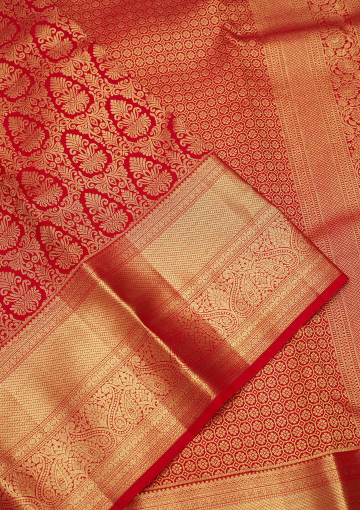 Red Silk Jaal Gold Zariwork Saree With Matching Blouse Piece