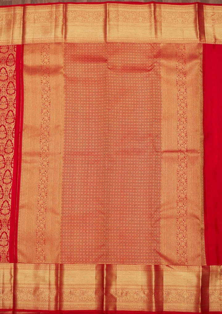 Red Silk Jaal Gold Zariwork Saree With Matching Blouse Piece