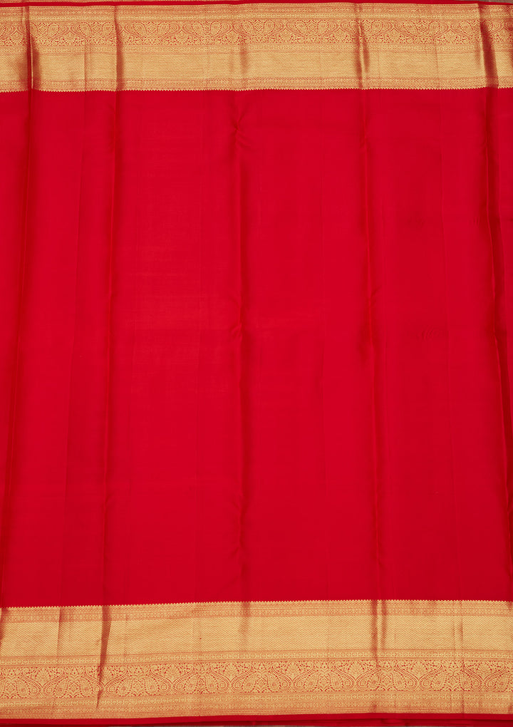 Red Silk Jaal Gold Zariwork Saree With Matching Blouse Piece