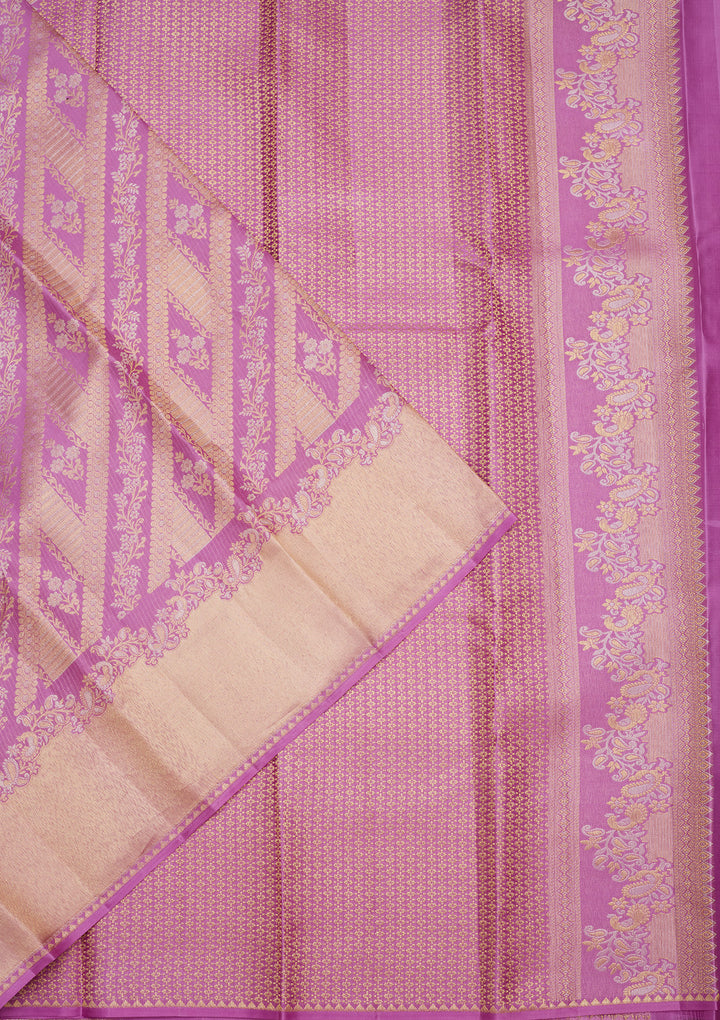 Lavender Silk Jaal Gold Zariwork Saree With Matching Blouse Piece