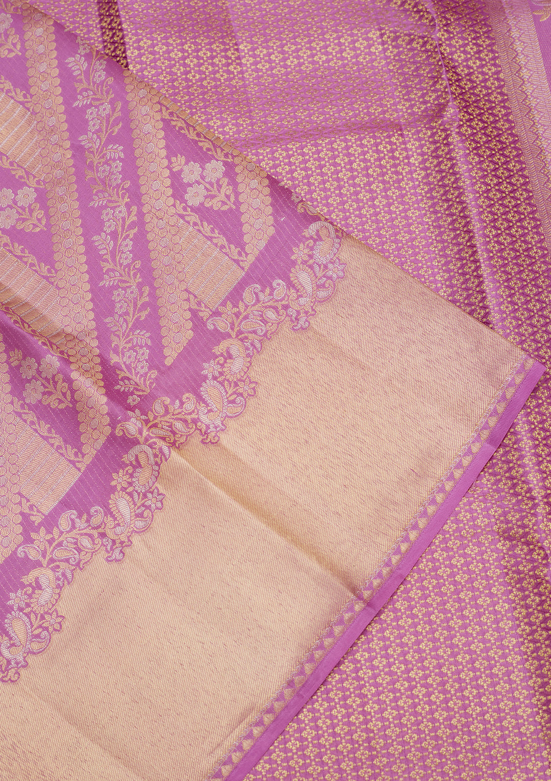 Lavender Silk Jaal Gold Zariwork Saree With Matching Blouse Piece