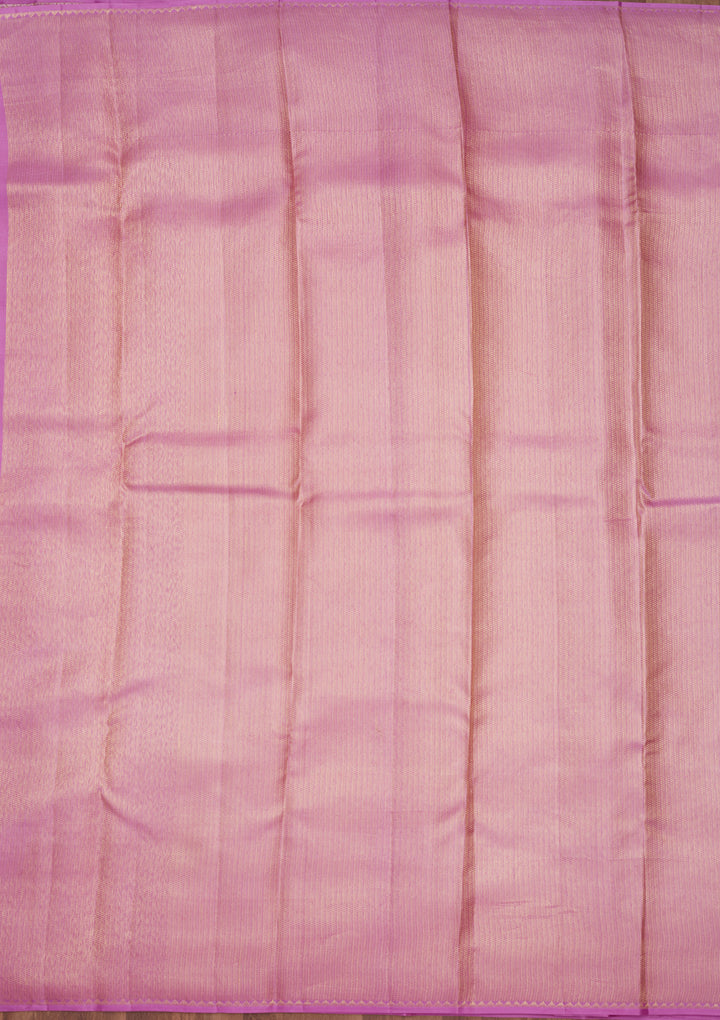 Lavender Silk Jaal Gold Zariwork Saree With Matching Blouse Piece