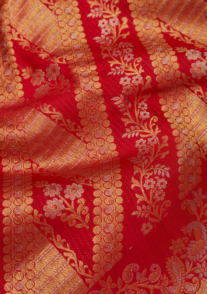 Red Silk Jaal Gold Zariwork Saree With Matching Blouse Piece