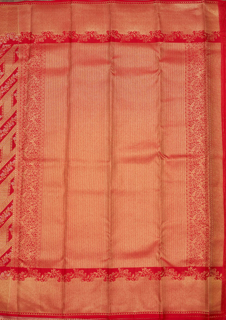 Red Silk Jaal Gold Zariwork Saree With Matching Blouse Piece