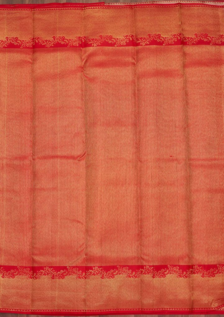 Red Silk Jaal Gold Zariwork Saree With Matching Blouse Piece