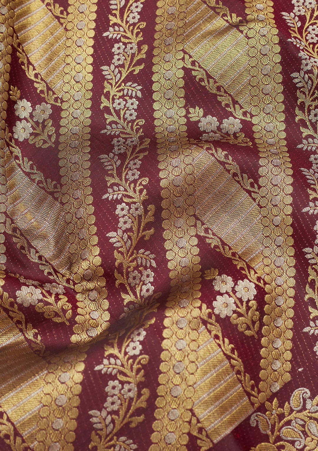 Wine Silk Jaal Gold Zariwork Saree With Matching Blouse Piece