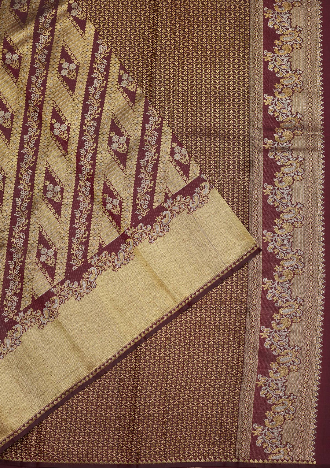 Wine Silk Jaal Gold Zariwork Saree With Matching Blouse Piece